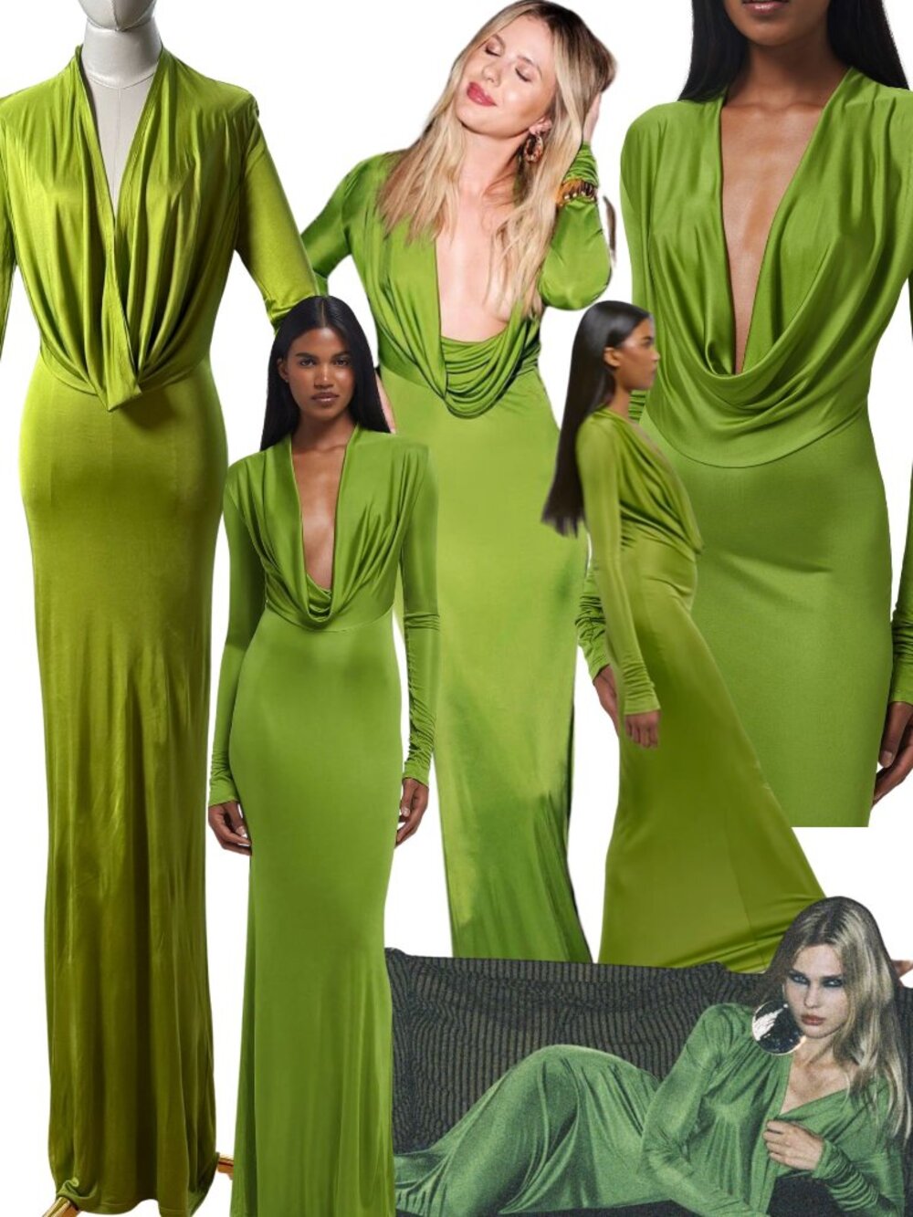 🆕 RAT & BOA 🧿 NWOT Octavia Long Sleeve Column Maxi Dress, Green - Sz M US 6